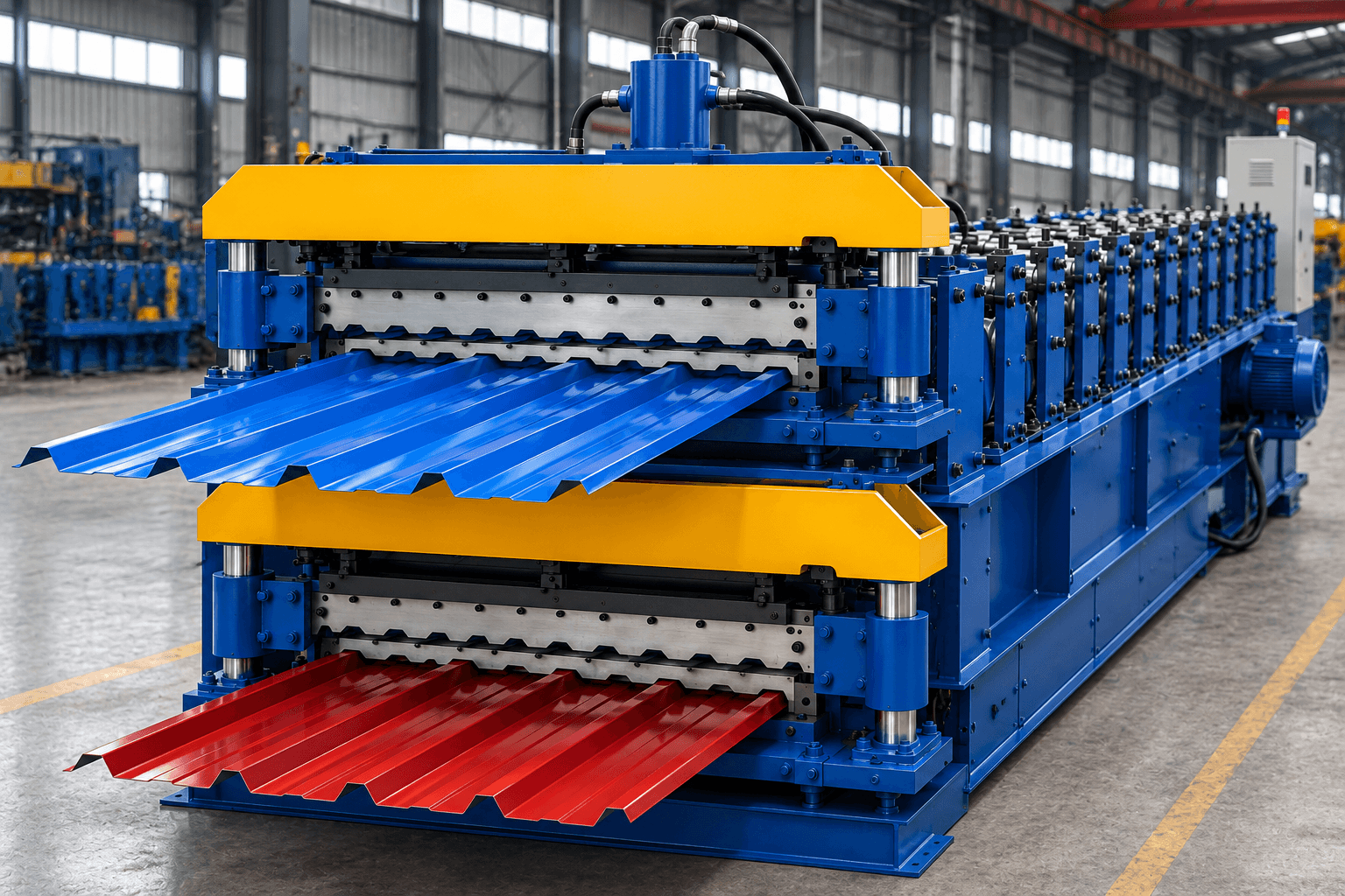 Machine de profilage double couche pour panneaux de toiture